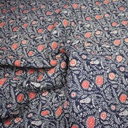 Tissu matelassé motif fleuri indien bleu roi & blanc - COLLECTION KALAMKARI - OEKO - TEX - TissusPapi.com