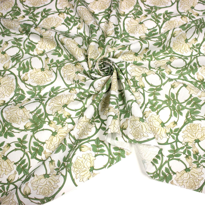 Tissu cotonnade HECTOR au feuillage ART NOUVEAU vert ou ocre - OEKO - TEX STANDARD 100 - TissusPapi.com