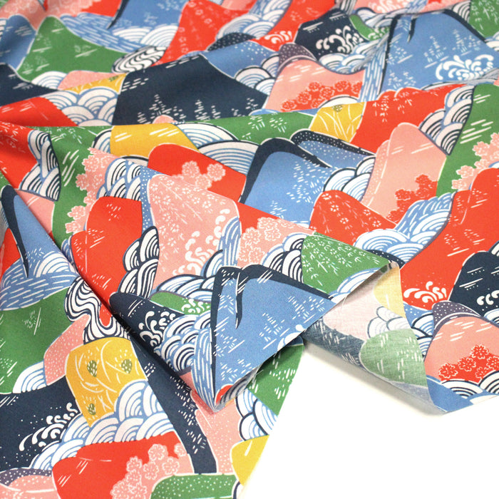 Tissu YAMA, Montagnes japonaises multicolores : cotonnade ou gabardine - OEKO-TEX