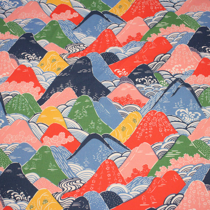 Tissu YAMA, Montagnes japonaises multicolores : cotonnade ou gabardine - OEKO-TEX