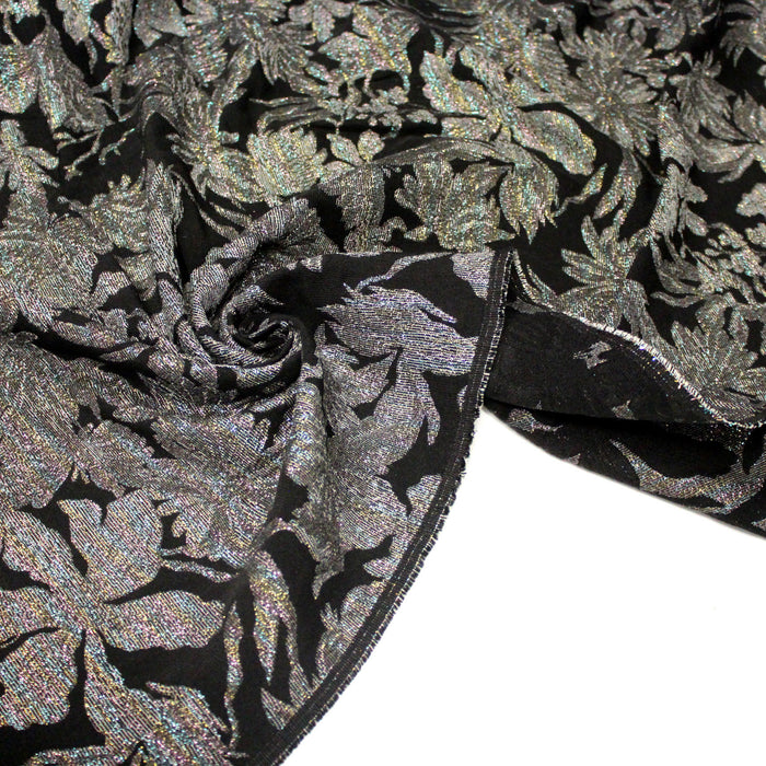 Tissu jacquard noir aux fleurs dorées et argentées lurex - COLLECTION JACQUARD GEORGES - Fabriqué en France