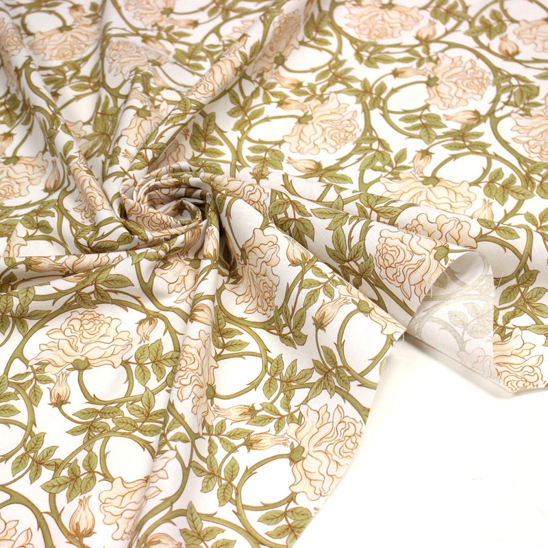 Tissu cotonnade HECTOR au feuillage ART NOUVEAU vert ou ocre - OEKO - TEX STANDARD 100 - TissusPapi.com