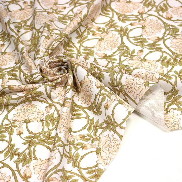 Tissu cotonnade HECTOR au feuillage ART NOUVEAU vert ou ocre - OEKO - TEX STANDARD 100 - TissusPapi.com