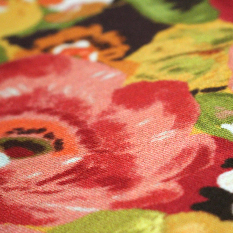 Tissu gabardine coton imprimée fleuri Vintage jaune, rouge, rose - OEKO - TEX STANDARD 100 - TissusPapi.com