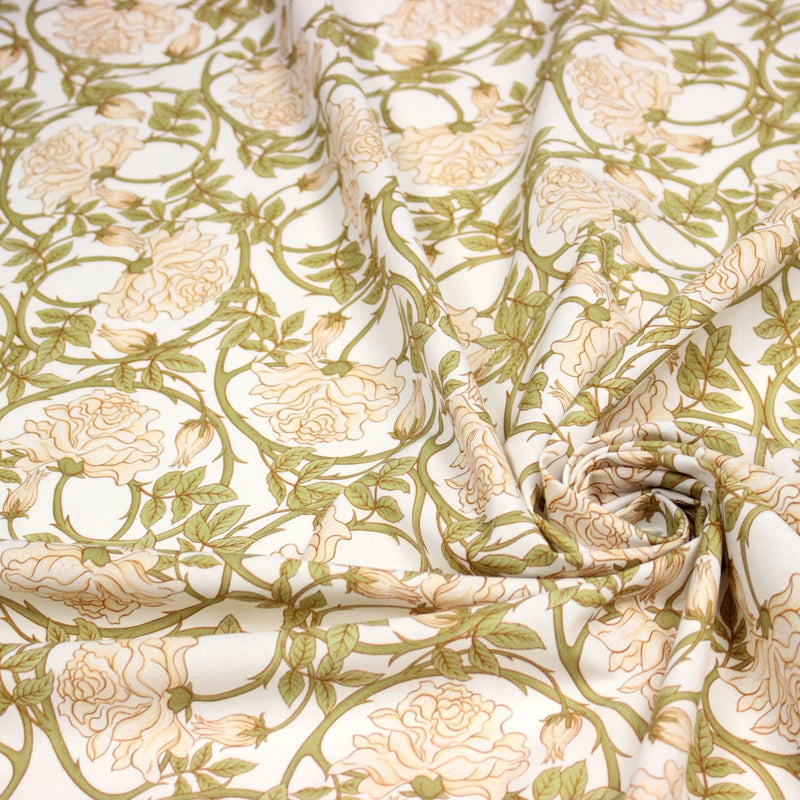 Tissu cotonnade HECTOR au feuillage ART NOUVEAU vert ou ocre - OEKO - TEX STANDARD 100 - TissusPapi.com