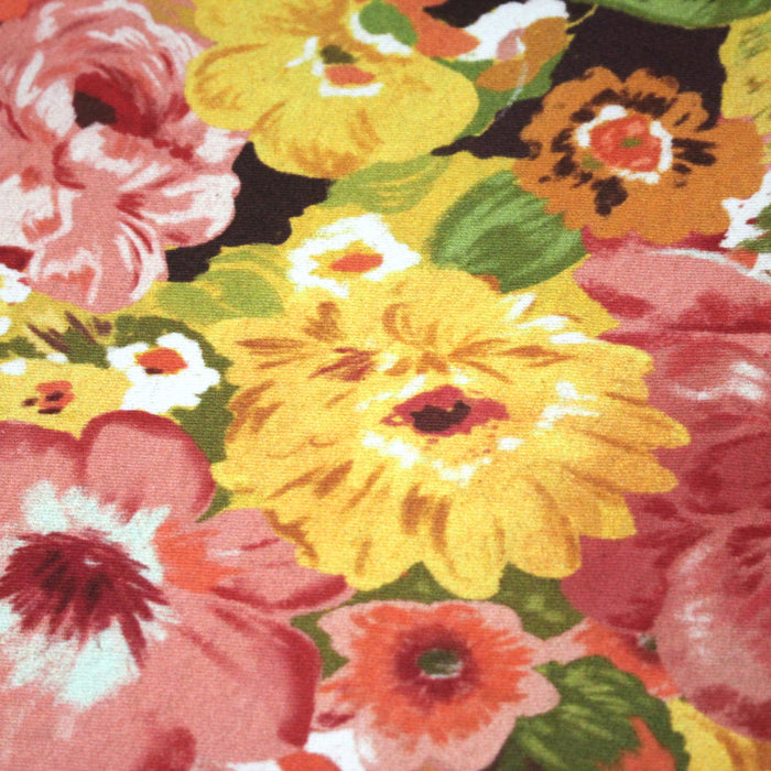 Tissu gabardine coton imprimée fleuri Vintage jaune, rouge, rose - OEKO-TEX STANDARD 100