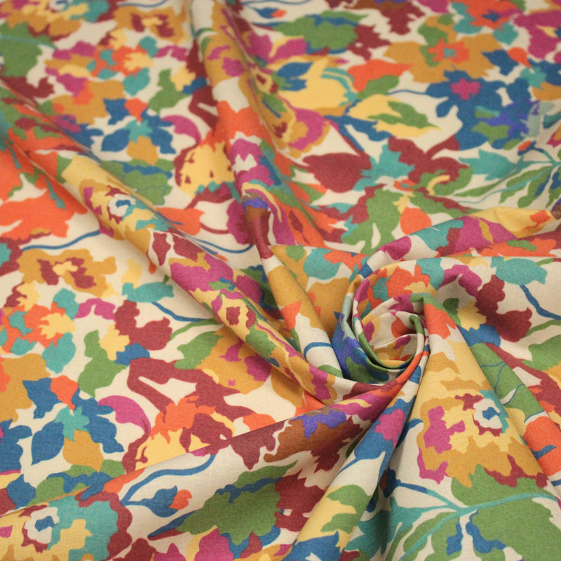 Tissu cotonnade fleuri multicolore, motif TAORMINA - OEKO - TEX STANDARD 100 - TissusPapi.com