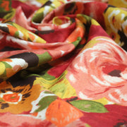 Tissu gabardine coton imprimée fleuri Vintage jaune, rouge, rose - OEKO - TEX STANDARD 100 - TissusPapi.com