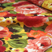 Tissu gabardine coton imprimée fleuri Vintage jaune, rouge, rose - OEKO - TEX STANDARD 100 - TissusPapi.com