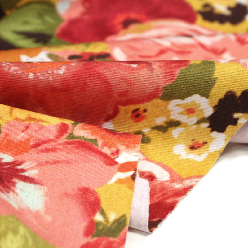 Tissu gabardine coton imprimée fleuri Vintage jaune, rouge, rose - OEKO - TEX STANDARD 100 - TissusPapi.com