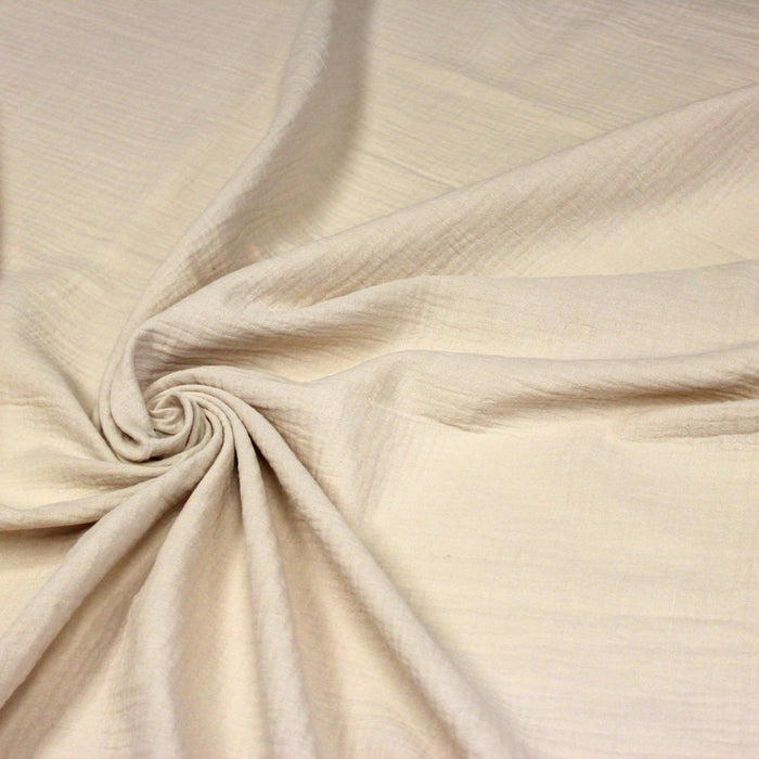 Tissu double gaze de coton gaufrée couleur lin - Oeko-Tex