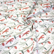 Tissu coton NOËL blanc aux branches sapins et pommes de pin rouges - OEKO - TEX - TissusPapi.com