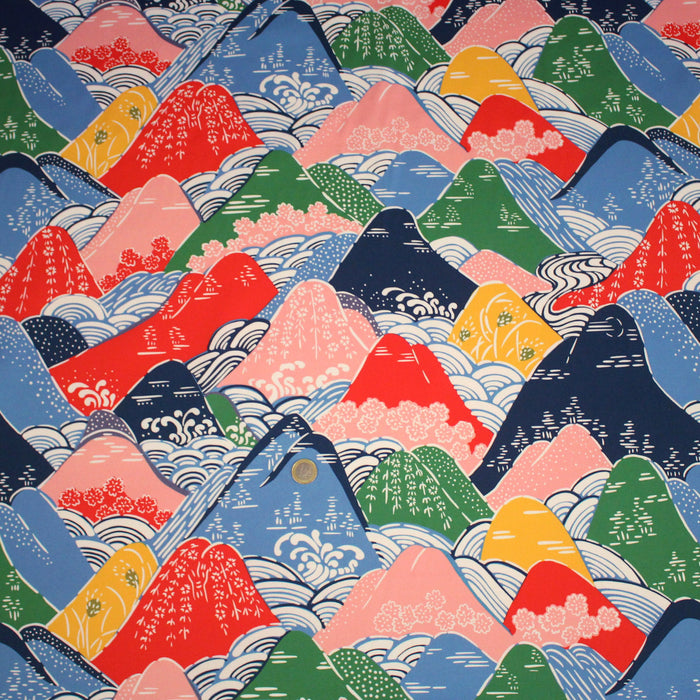 Tissu YAMA, Montagnes japonaises multicolores : cotonnade ou gabardine - OEKO-TEX