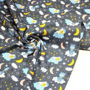 Tissu popeline coton Les ours font dodo, tons gris, bleus, roses - TissusPapi.com