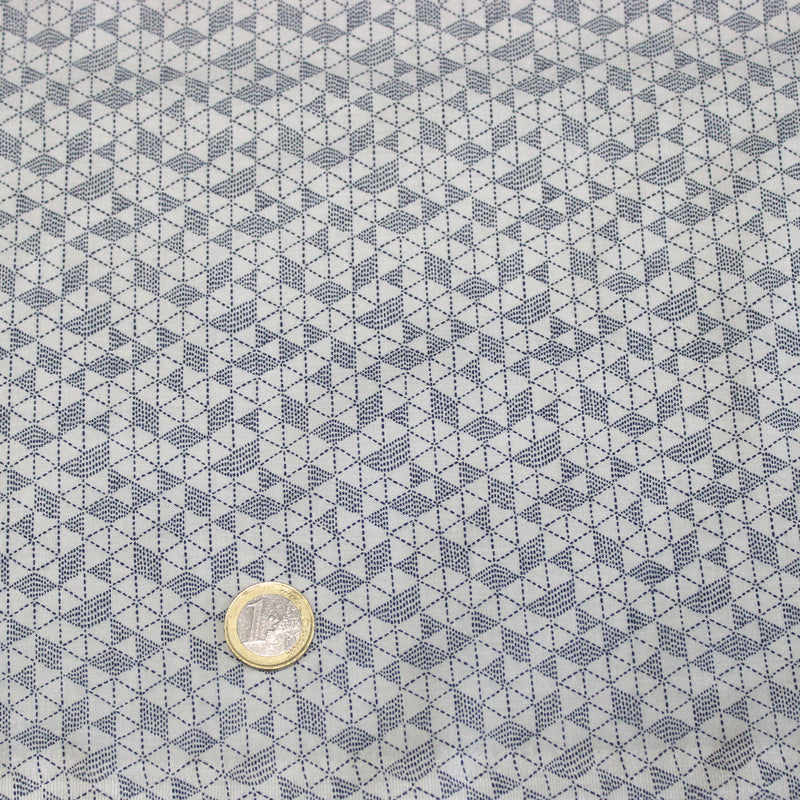 Tissu cotonnade motif japonais UROKO : gris ardoise / gris bleu clair