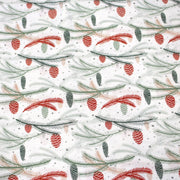 Tissu coton NOËL blanc aux branches sapins et pommes de pin rouges - OEKO - TEX - TissusPapi.com