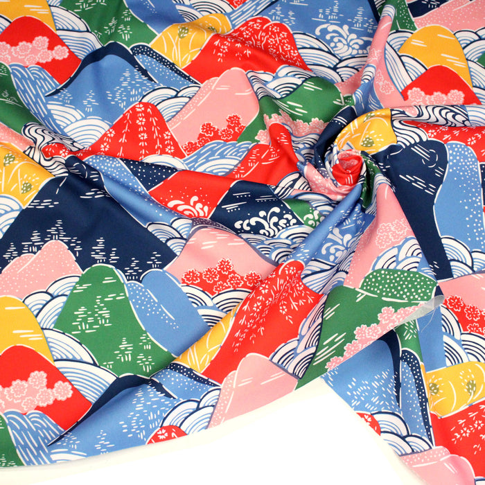 Tissu YAMA, Montagnes japonaises multicolores : cotonnade ou gabardine - OEKO-TEX