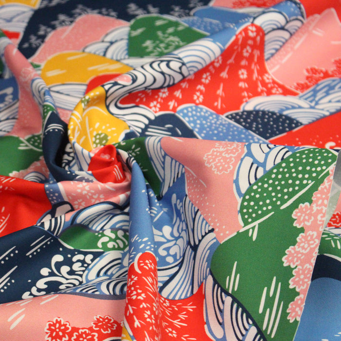 Tissu YAMA, Montagnes japonaises multicolores : cotonnade ou gabardine - OEKO-TEX