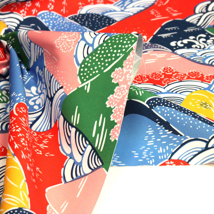 Tissu YAMA, Montagnes japonaises multicolores : cotonnade ou gabardine - OEKO-TEX