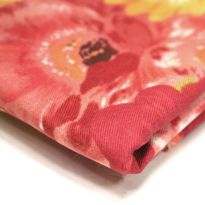 Tissu gabardine coton imprimée fleuri Vintage jaune, rouge, rose - OEKO-TEX STANDARD 100
