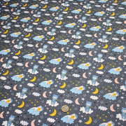 Tissu popeline coton Les ours font dodo, tons gris, bleus, roses - TissusPapi.com
