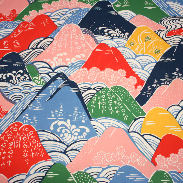 Tissu YAMA, Montagnes japonaises multicolores : cotonnade ou gabardine - OEKO-TEX