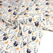 Tissu popeline coton Les montons font dodo, tons écrus bleus oranges - TissusPapi.com