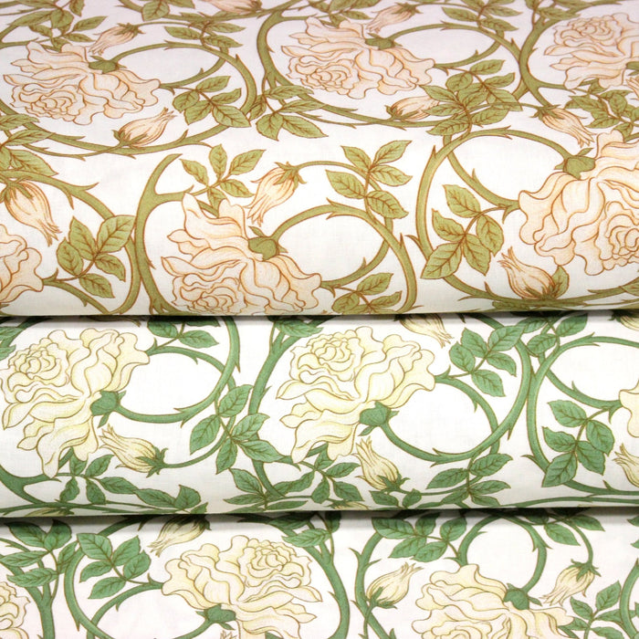 Tissu cotonnade HECTOR au feuillage ART NOUVEAU vert ou ocre - OEKO - TEX STANDARD 100 - TissusPapi.com