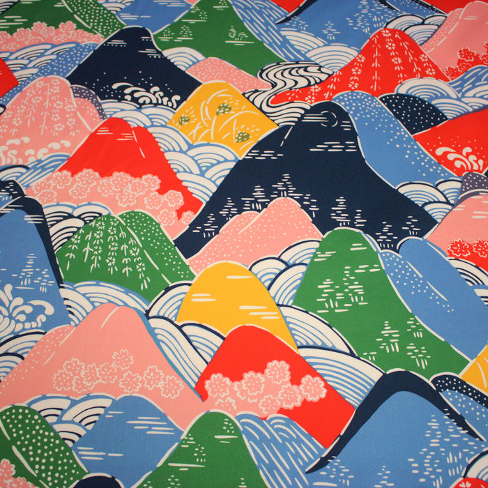 Tissu YAMA, Montagnes japonaises multicolores : cotonnade ou gabardine - OEKO-TEX