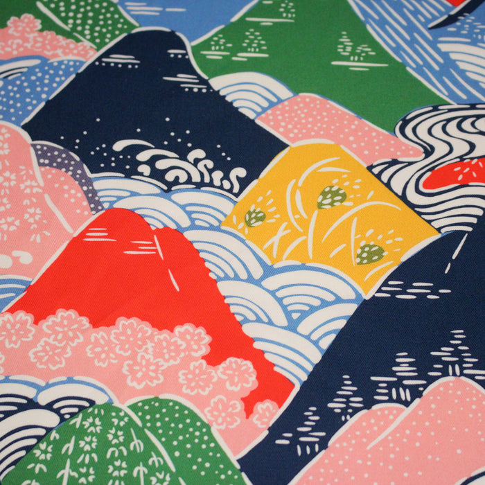 Tissu YAMA, Montagnes japonaises multicolores : cotonnade ou gabardine - OEKO-TEX
