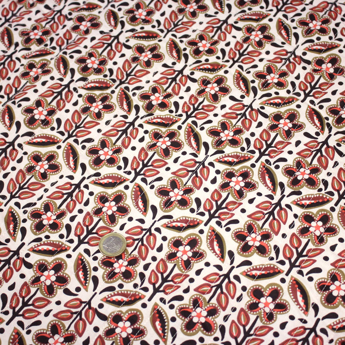 Tissu matelassé motif indien fleuri orange noir - COLLECTION MODERN INDIA - OEKO-TEX