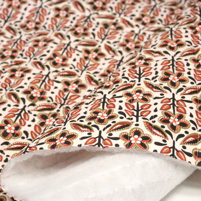 Tissu matelassé motif indien fleuri orange noir - COLLECTION MODERN INDIA - OEKO-TEX