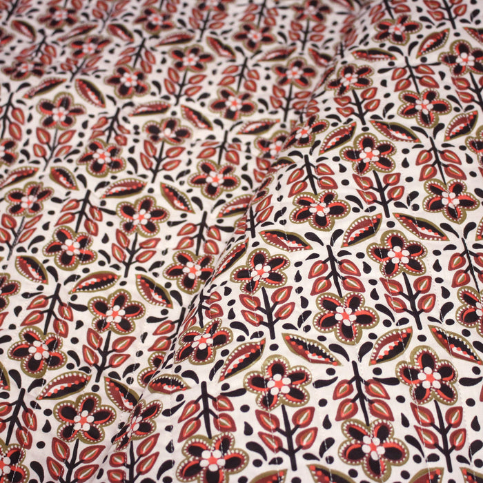 Tissu matelassé motif indien fleuri orange noir - COLLECTION MODERN INDIA - OEKO-TEX