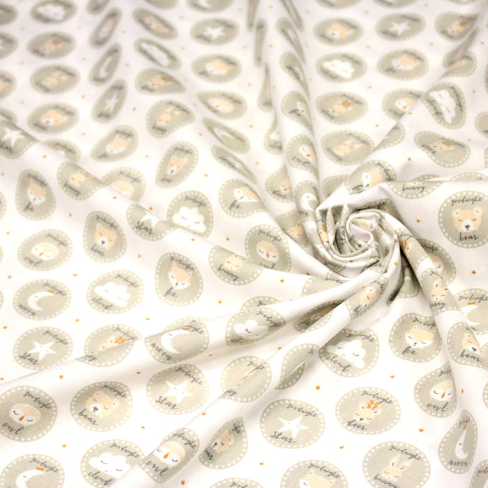 Tissu popeline coton SWEET BABY CIRCLE, aux animaux & cercles - TissusPapi.com