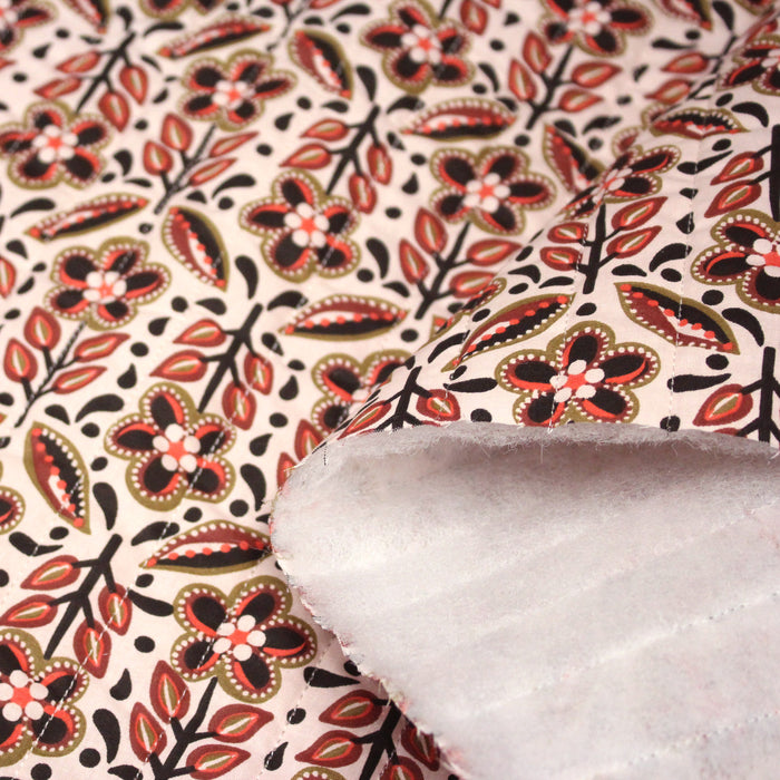 Tissu matelassé motif indien fleuri orange noir - COLLECTION MODERN INDIA - OEKO-TEX