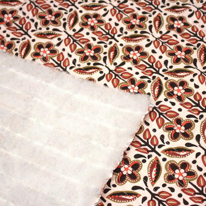 Tissu matelassé motif indien fleuri orange noir - COLLECTION MODERN INDIA - OEKO-TEX