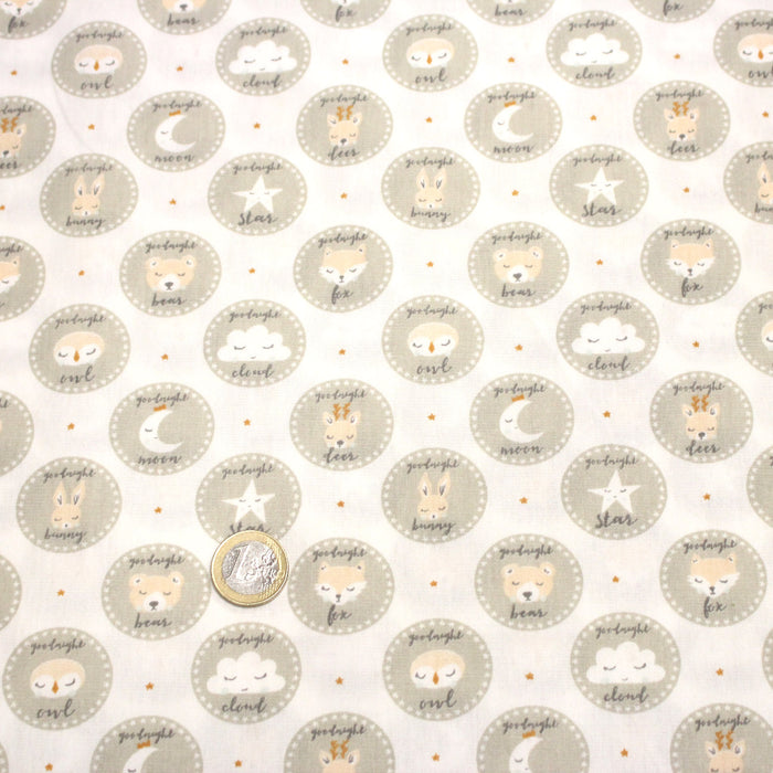 Tissu popeline coton SWEET BABY CIRCLE, aux animaux & cercles - TissusPapi.com