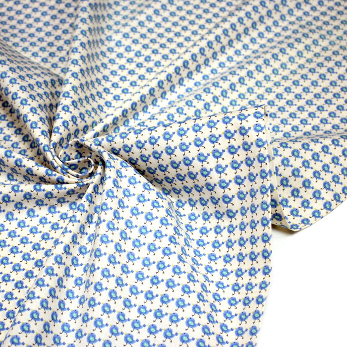 Tissu popeline coton Le petit oiseau bleu, fond écru - TissusPapi.com
