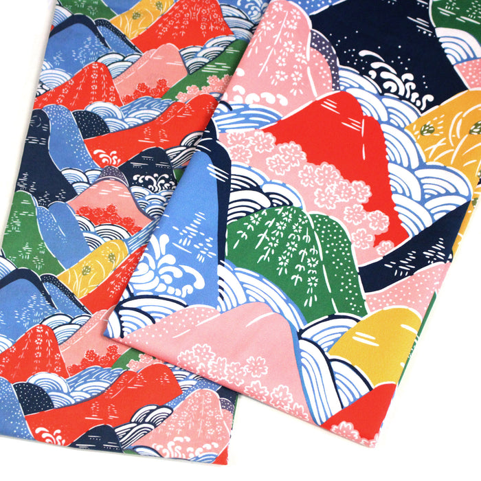 Tissu YAMA, Montagnes japonaises multicolores : cotonnade ou gabardine - OEKO-TEX
