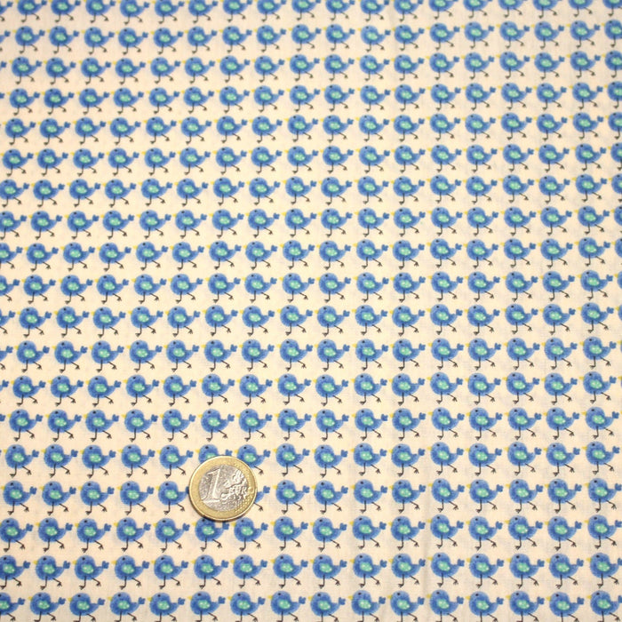Tissu popeline coton Le petit oiseau bleu, fond écru - TissusPapi.com
