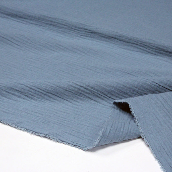 Tissu double gaze de coton gaufrée couleur BLEU DENIM - OEKO-TEX