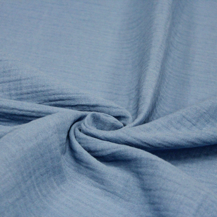 Tissu double gaze de coton gaufrée couleur BLEU DENIM - OEKO-TEX