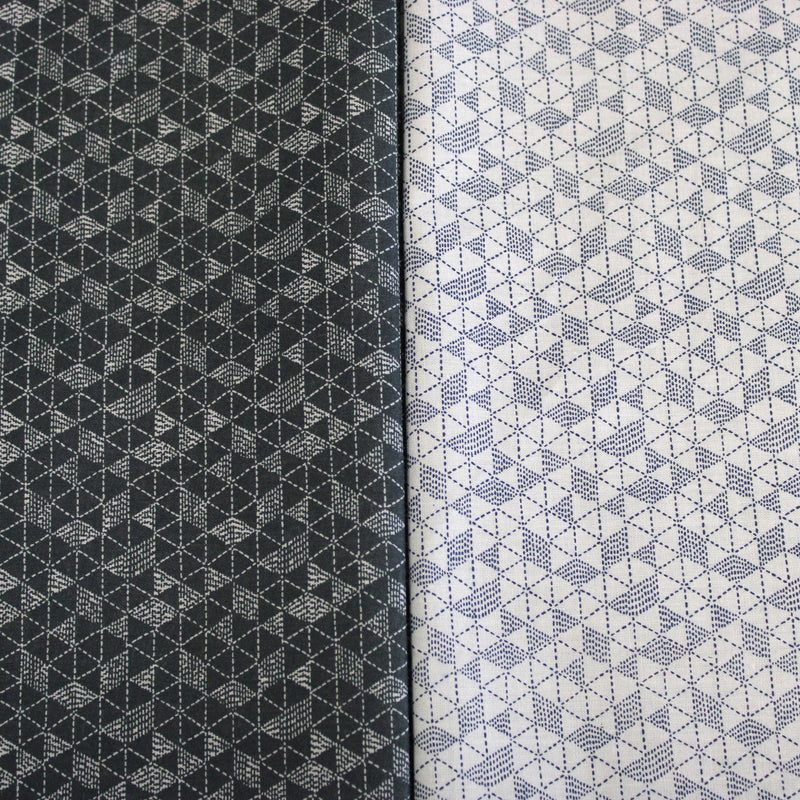 Tissu cotonnade motif japonais UROKO : gris ardoise / gris bleu clair
