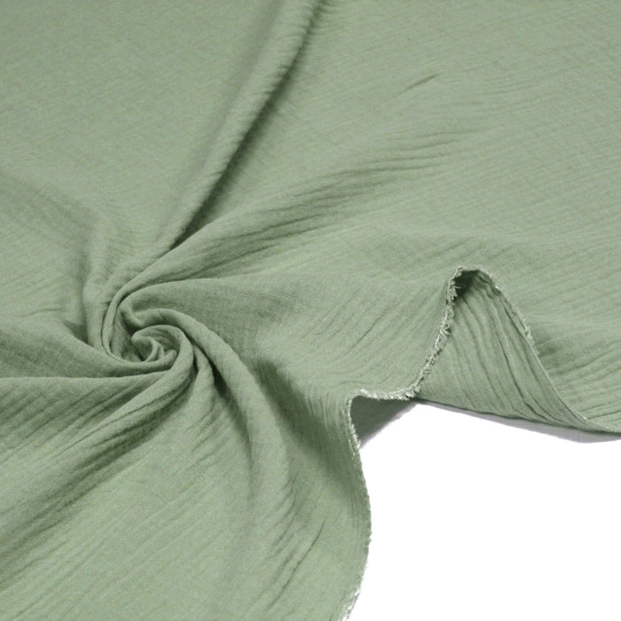 Tissu double gaze de coton gaufrée vert kaki - Oeko-Tex