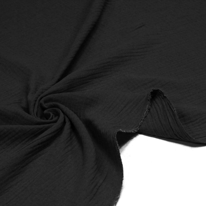 Tissu double gaze de coton gaufrée noire - Oeko-Tex
