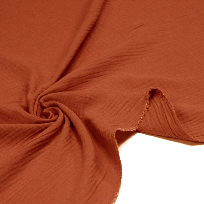 Tissu double gaze de coton gaufrée orange rouille - Oeko-Tex