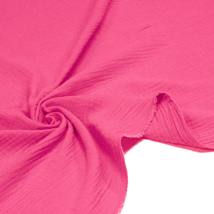 Tissu double gaze de coton gaufrée rose cyclamen - Oeko-Tex