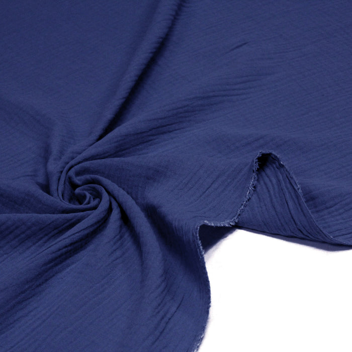 Tissu double gaze de coton gaufrée bleu indigo - Oeko-Tex