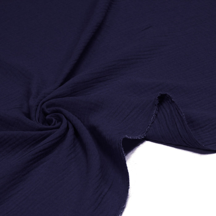 Tissu double gaze de coton gaufrée bleu nuit - Oeko-Tex