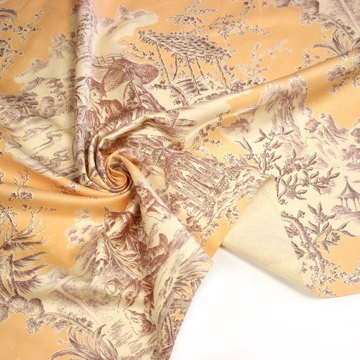 Tissu satin de coton ameublement, TOILE DE JOUY scène chinoise de Jean Pillement, INALTERA, fabriqué en Suisse - TissusPapi.com